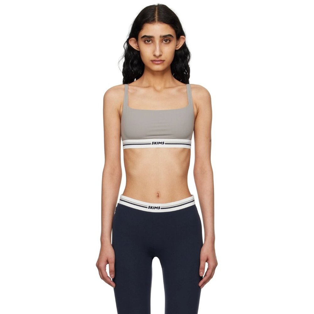 Skims Fits Everybody Smoke Grey Logo Scoop Bralette Women's X-Small XS - Picture 2 of 7